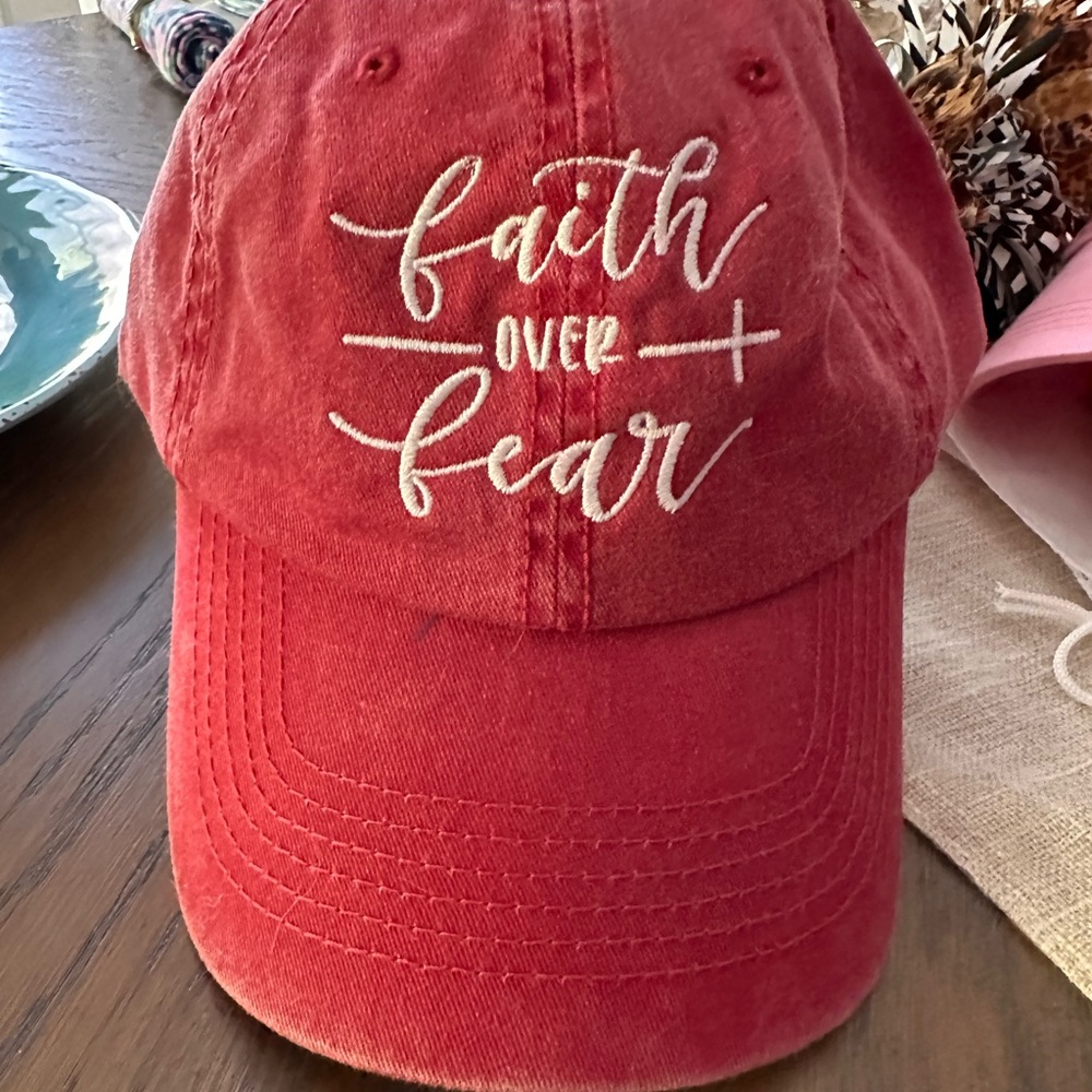 Red Embroidered Cap”Faith over Fear